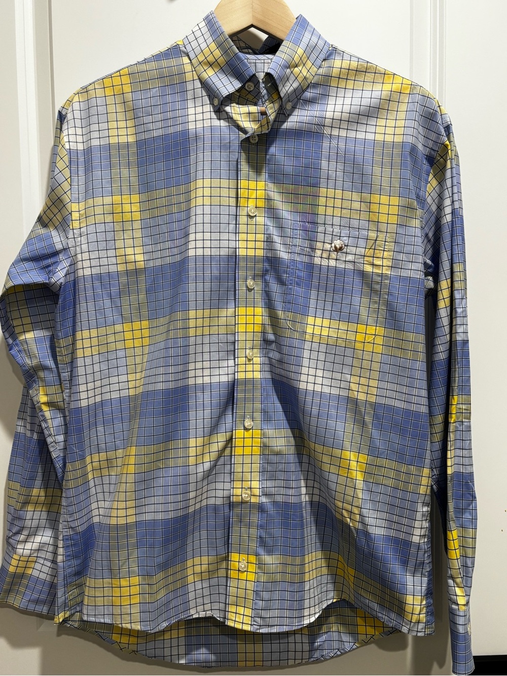 Cotton Brothers Men's Plaid Button-Down Shirt in Blue and Yellow